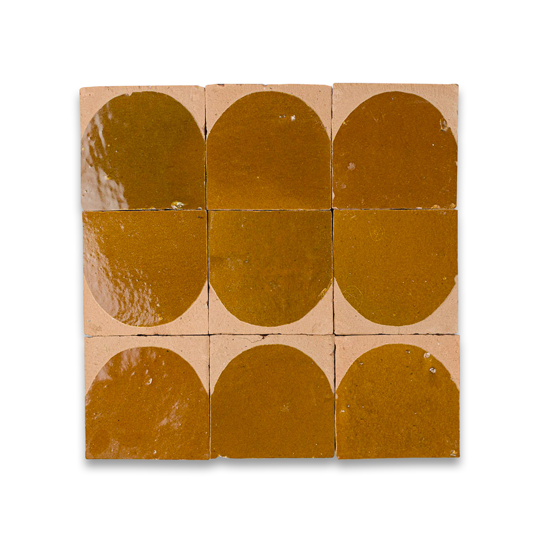 Square tile with arch-shaped brown patterns on a beige background