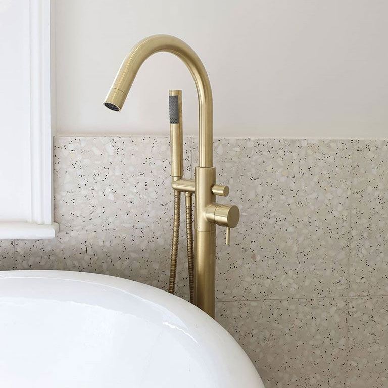 Close-up of terrazzo tile surface with natural stone chips