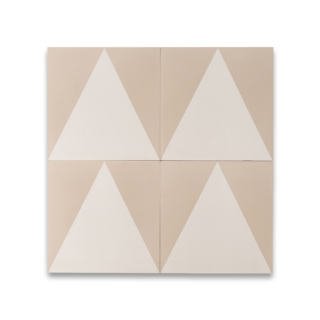 Four triangular tiles in beige and white on a beige background