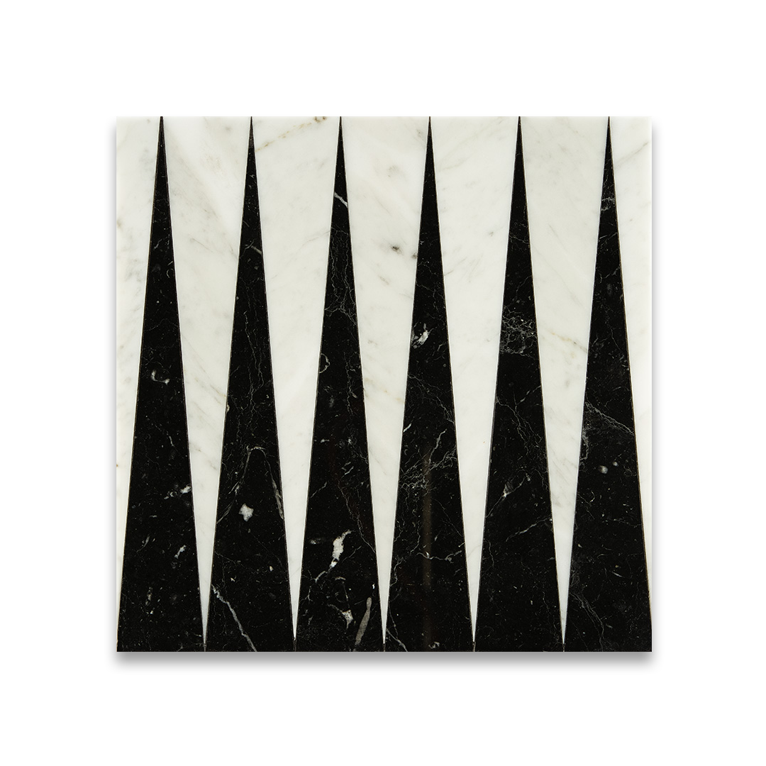 Marble tile with black and white striped pattern on a white background