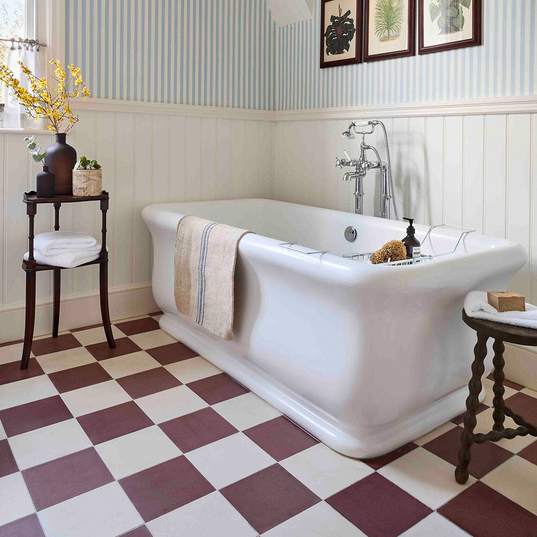 Square cement tile design in solid terracotta red with a smooth matte finish and subtle texture, ideal for rustic, Mediterranean, or contemporary flooring and wall applications.