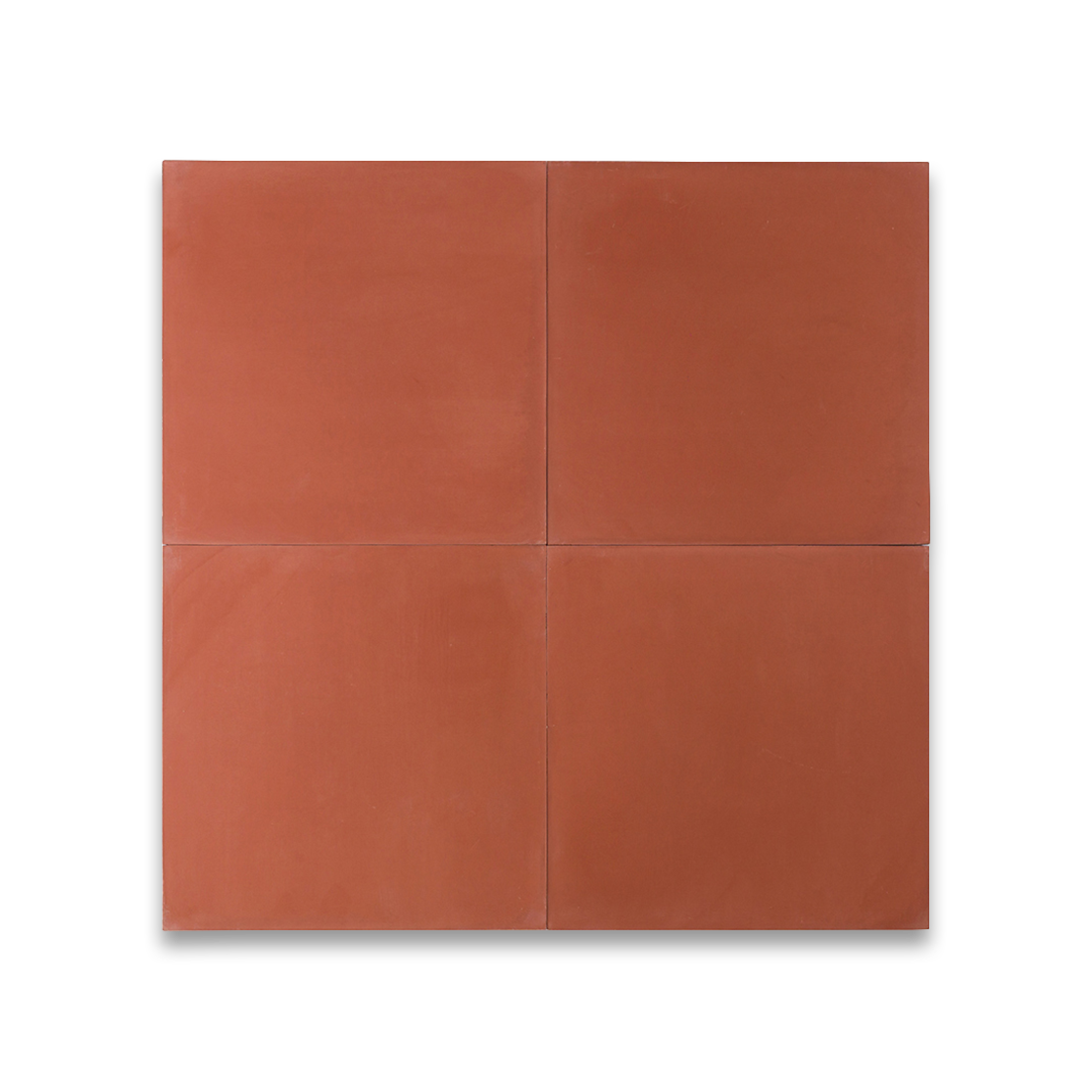Square cement tile design in solid terracotta red with a smooth matte finish and subtle texture, ideal for rustic, Mediterranean, or contemporary flooring and wall applications.