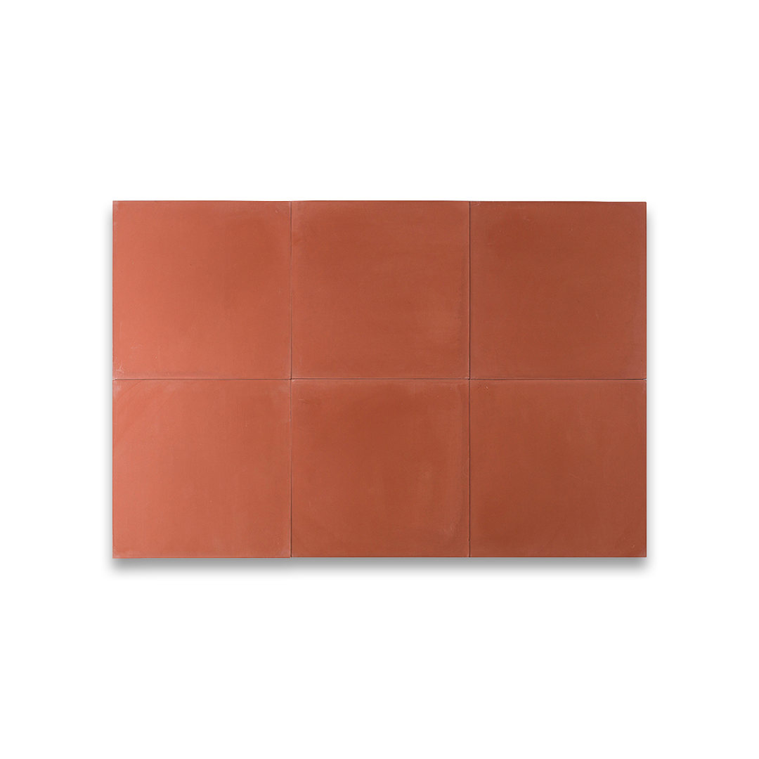 Square cement tile design in solid terracotta red with a smooth matte finish and subtle texture, ideal for rustic, Mediterranean, or contemporary flooring and wall applications.