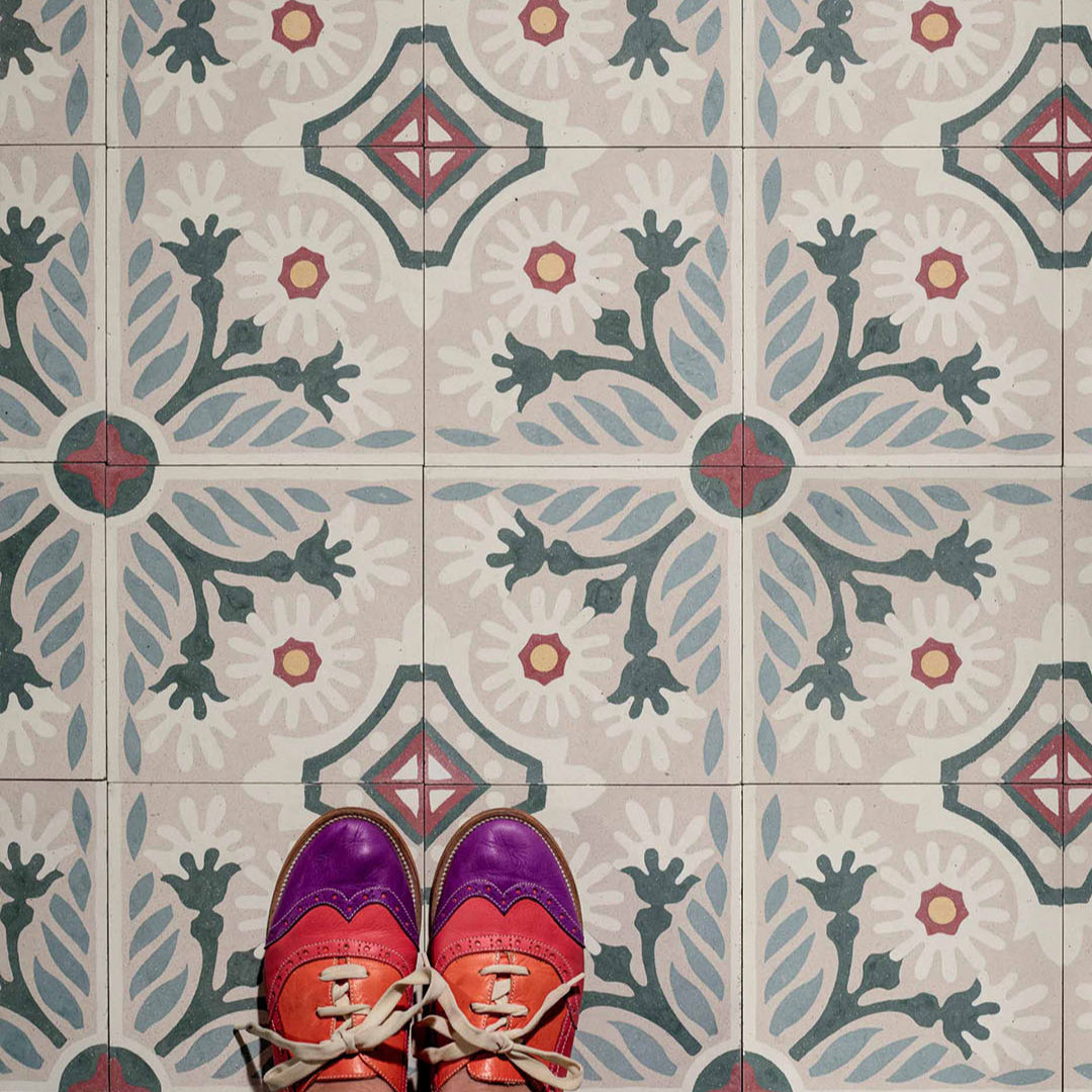 Decorative floral patterned tile.