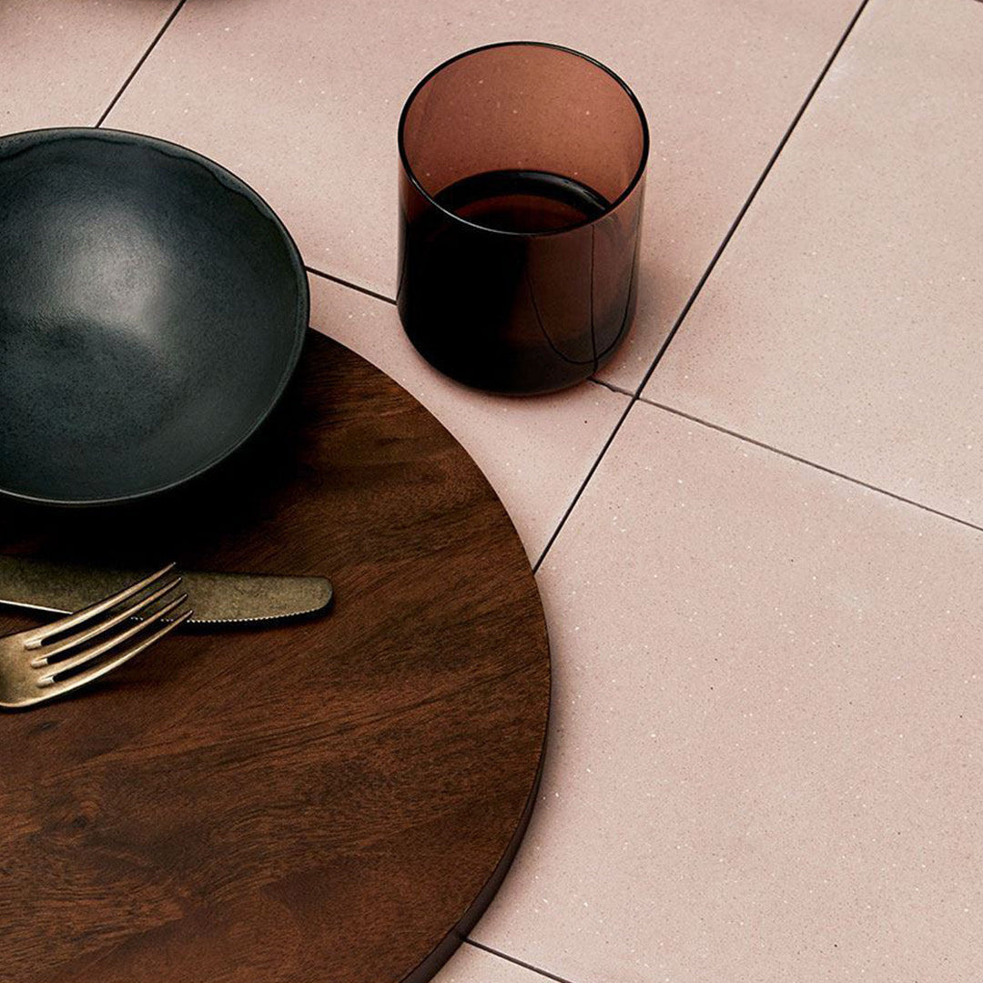 Square cement tile design in soft blush pink color with a smooth matte finish and subtle tonal variation, ideal for modern flooring, wall cladding, or minimalist interiors.