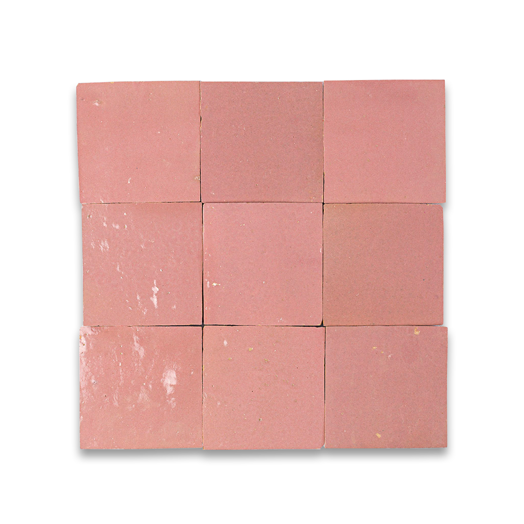 Nine square tiles with a pinkish-brown color pattern on a white background