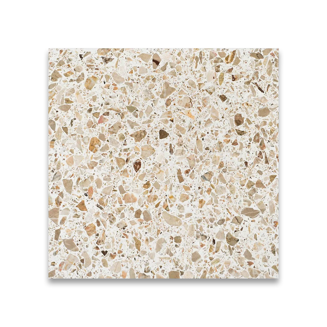 Terrazzo-style tile with a speckled pattern on a white background