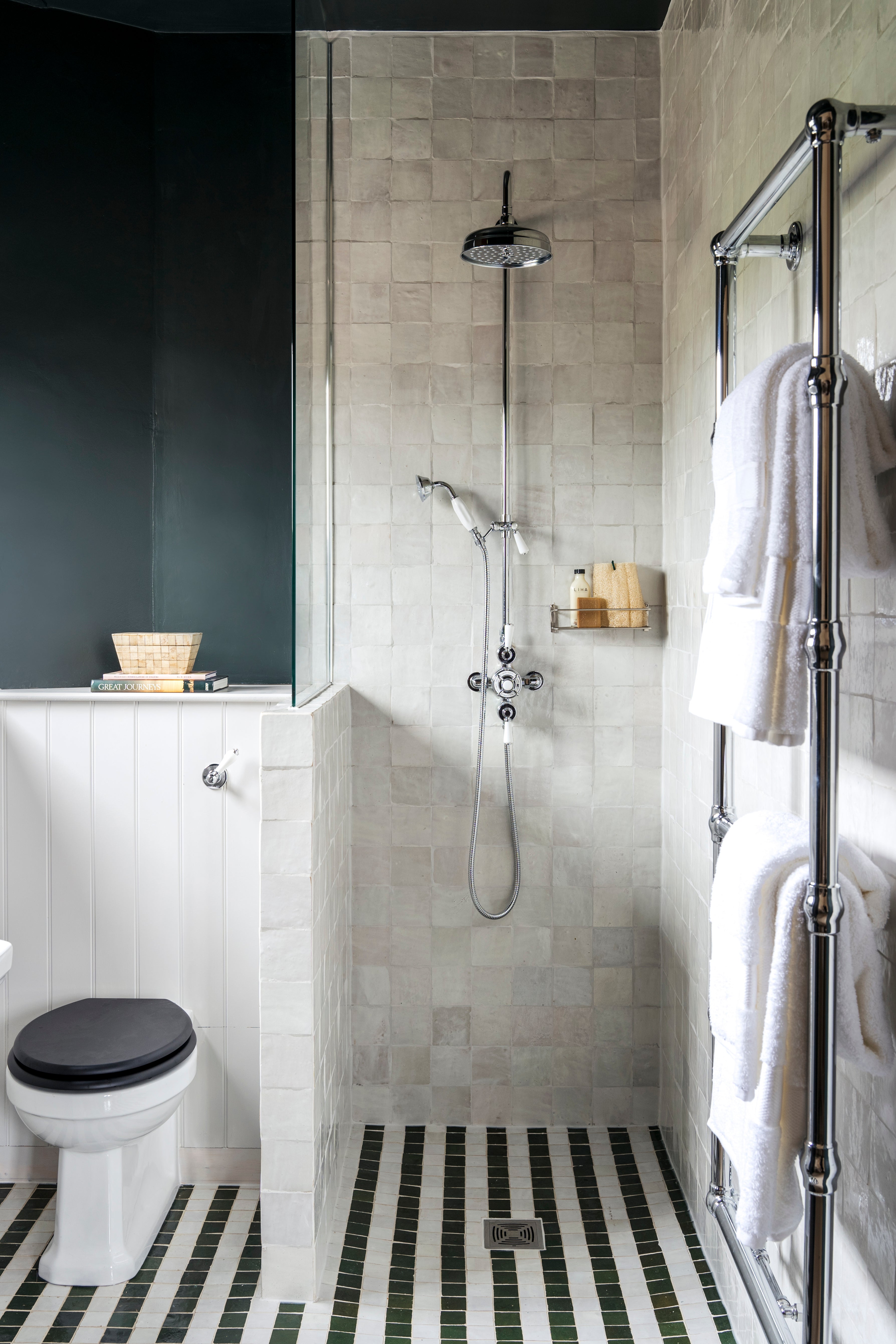 White & Forest Green Stripe Zellige