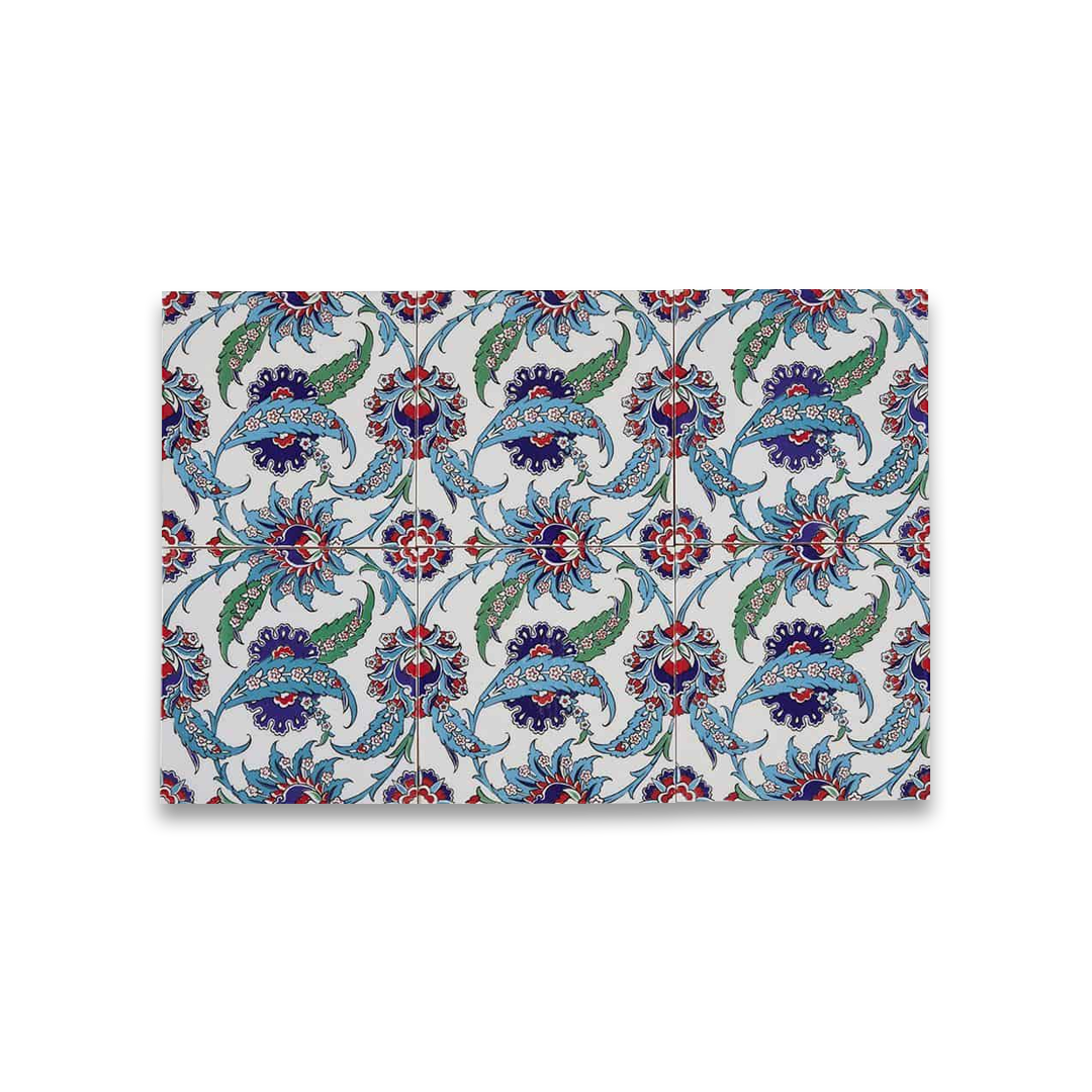 Rectangular placemat with a colorful floral pattern on a white background