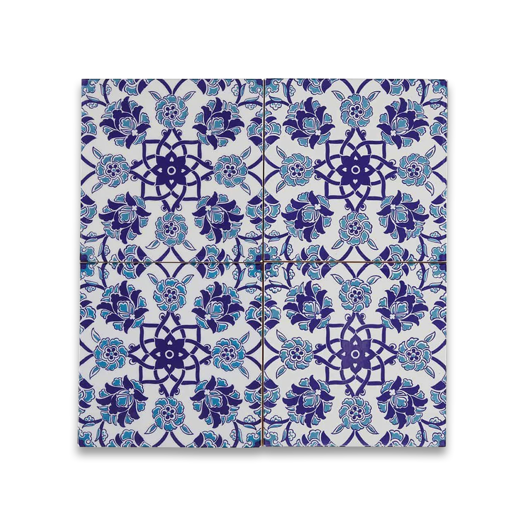 Blue floral and geometric tile pattern