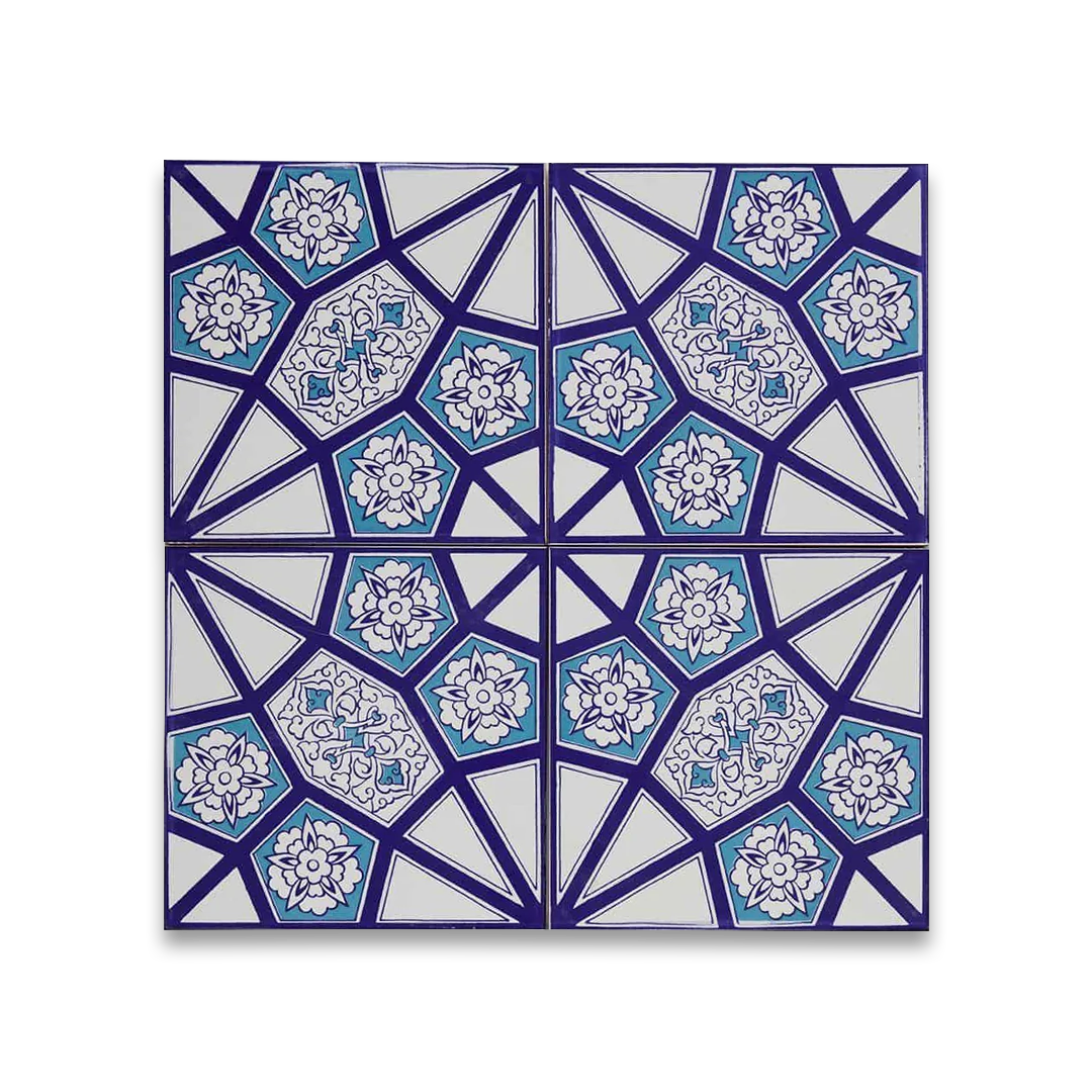 Decorative tiles with geometric floral pattern on a white background