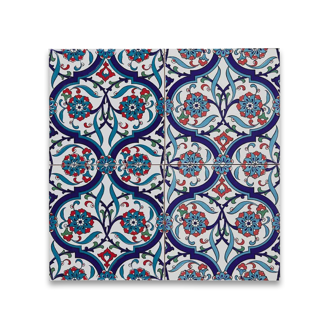 Decorative tile with a colorful pattern on a white background