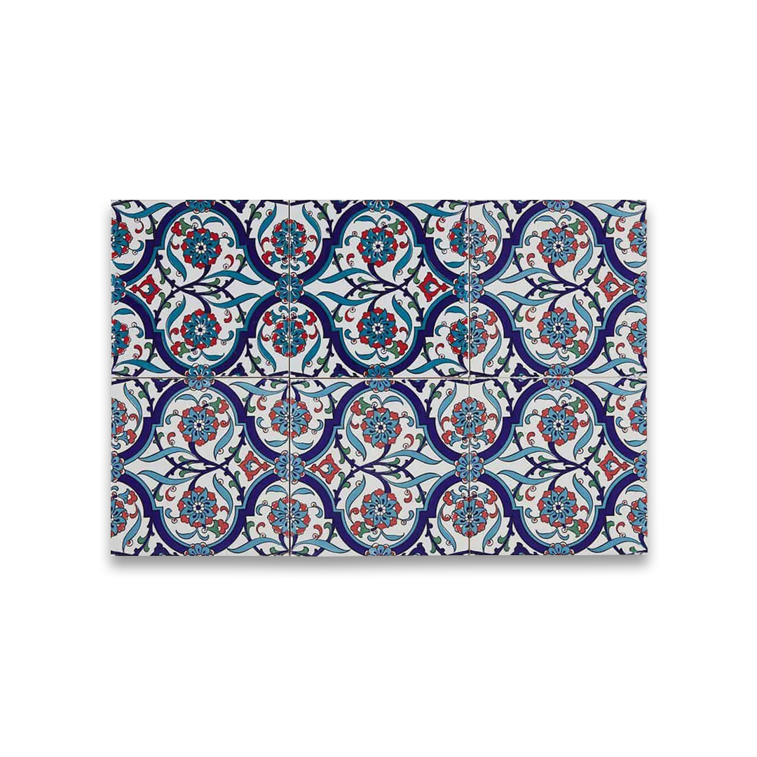 Decorative pillow with a colorful geometric pattern on a white background