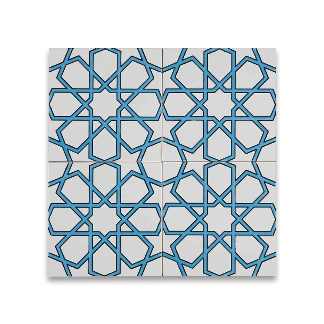 Geometric tile pattern with blue lines on a white background