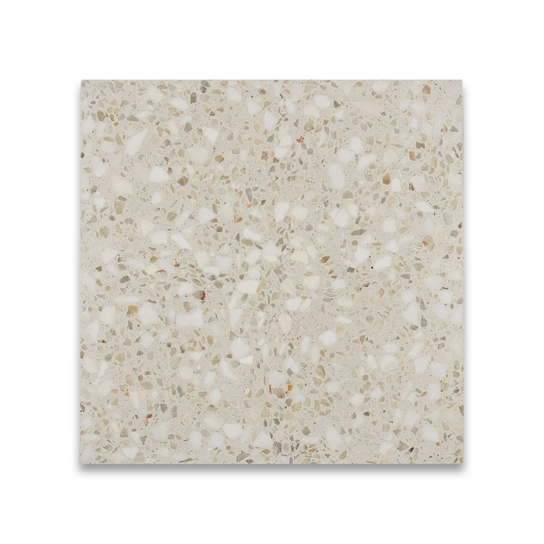 Square tile with a speckled beige and white pattern