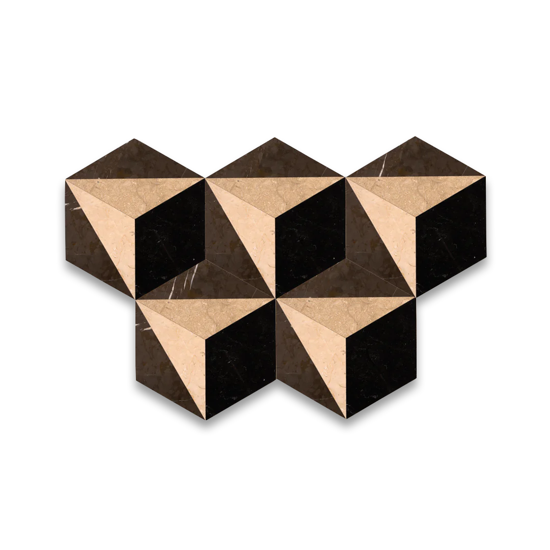 Geometric tile with black and beige pattern on a white background