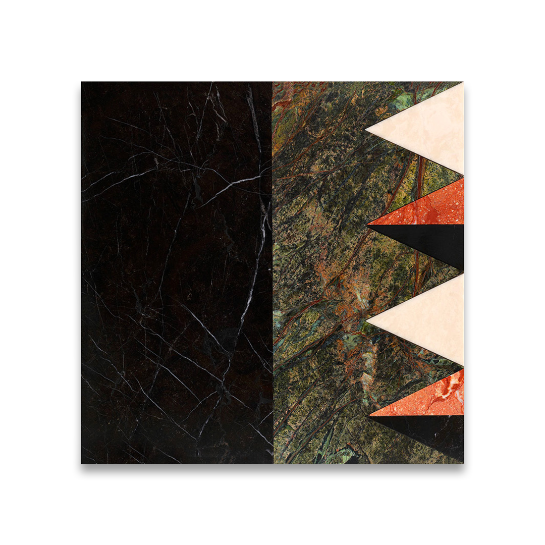 Two different types of marble or stone surfaces.