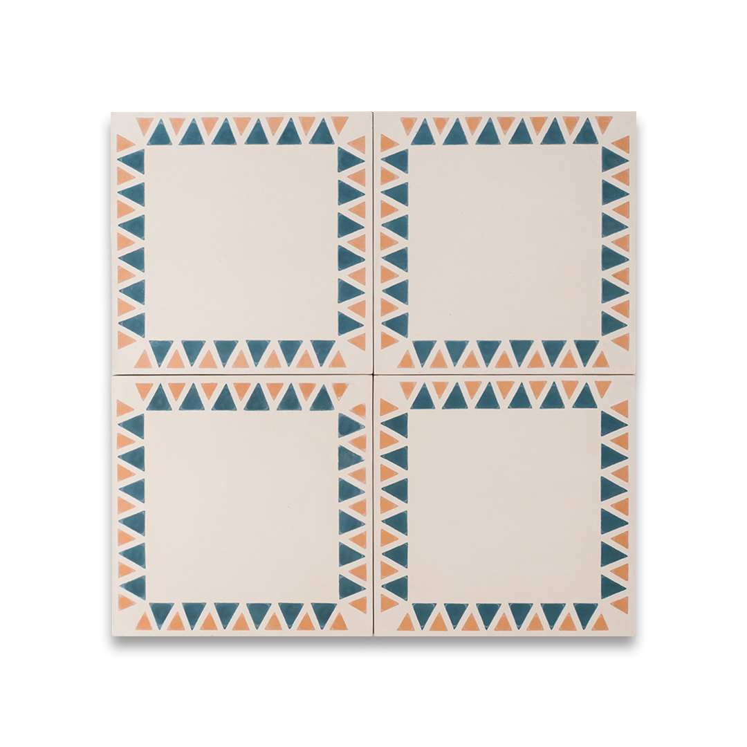 Set of four square tiles with geometric triangle pattern on a white background
