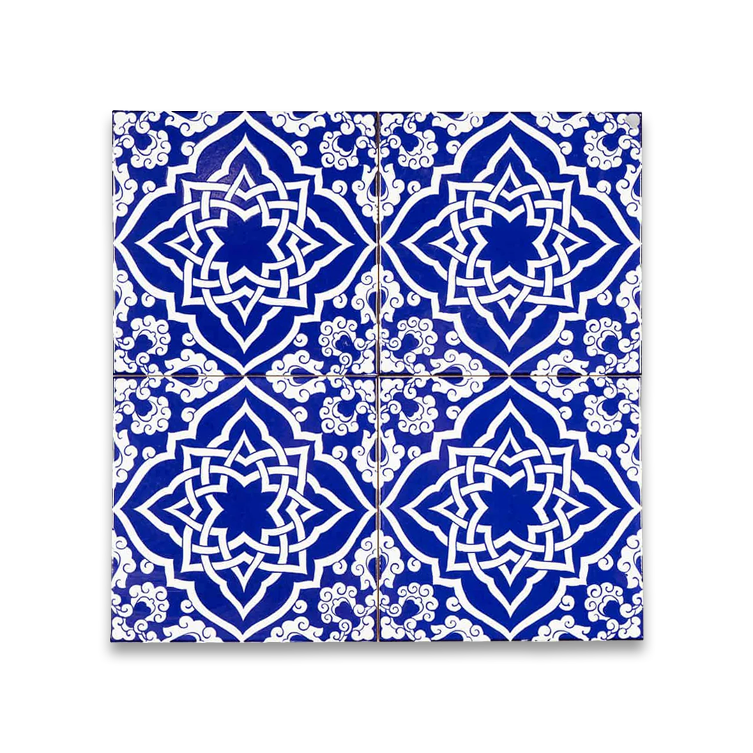 Blue and white patterned tiles.