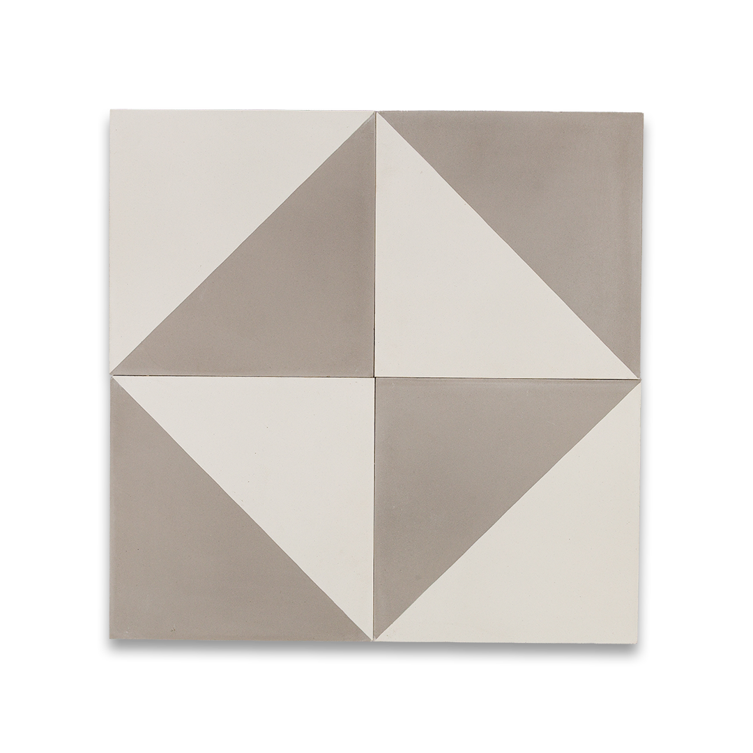 Geometric tile with a star pattern in beige and white on a white background