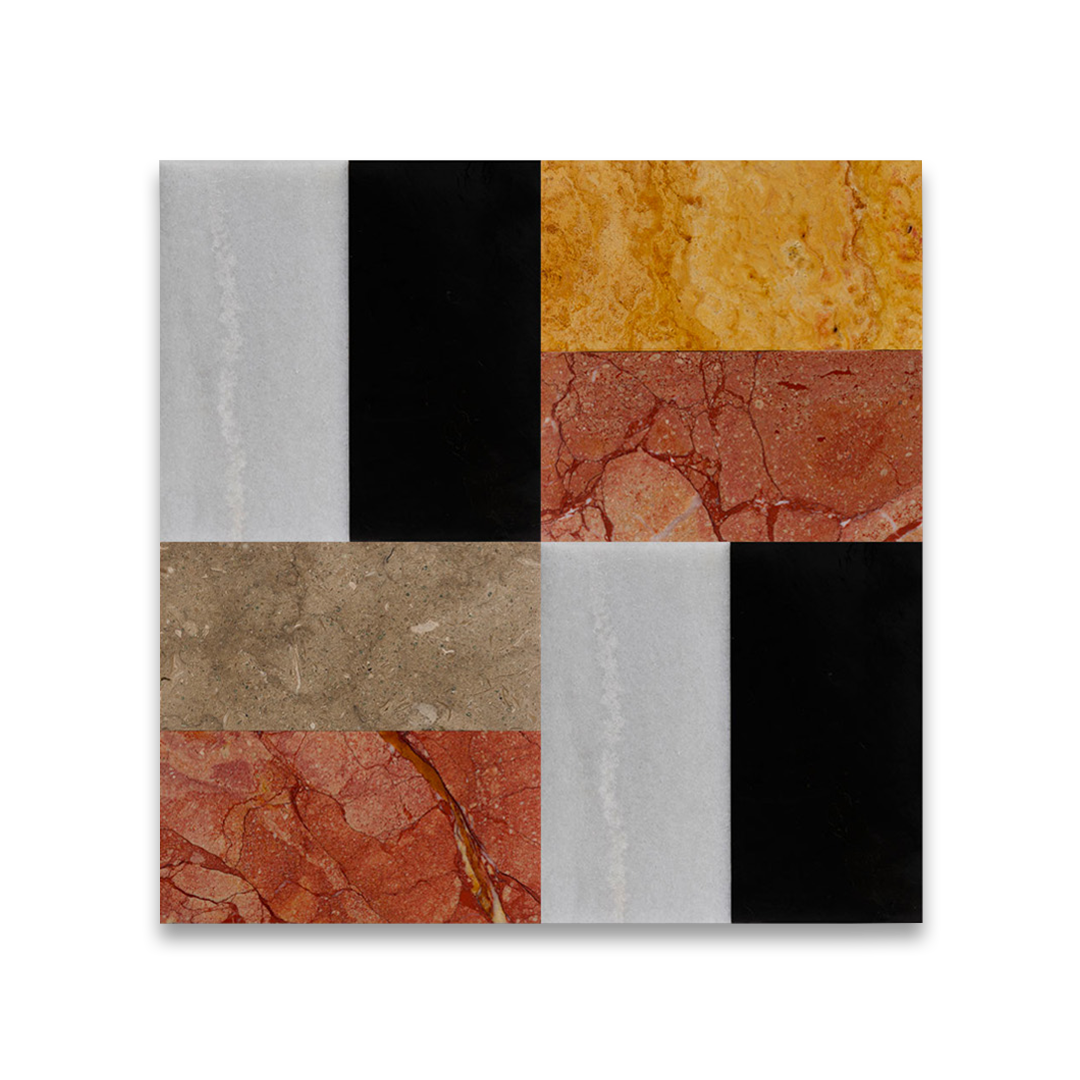 Square tile with a pattern of alternating colors.