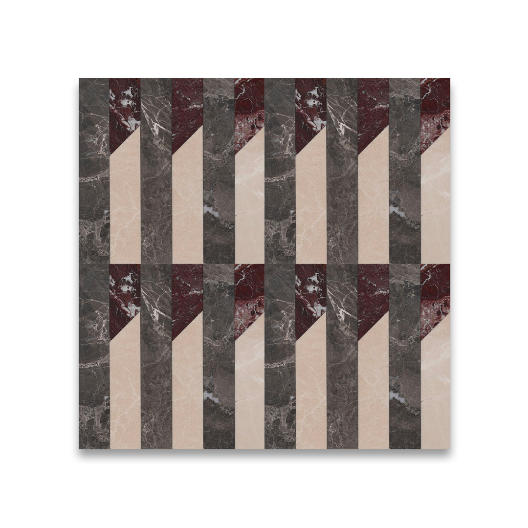 Marble-patterned tile with geometric design on a white background