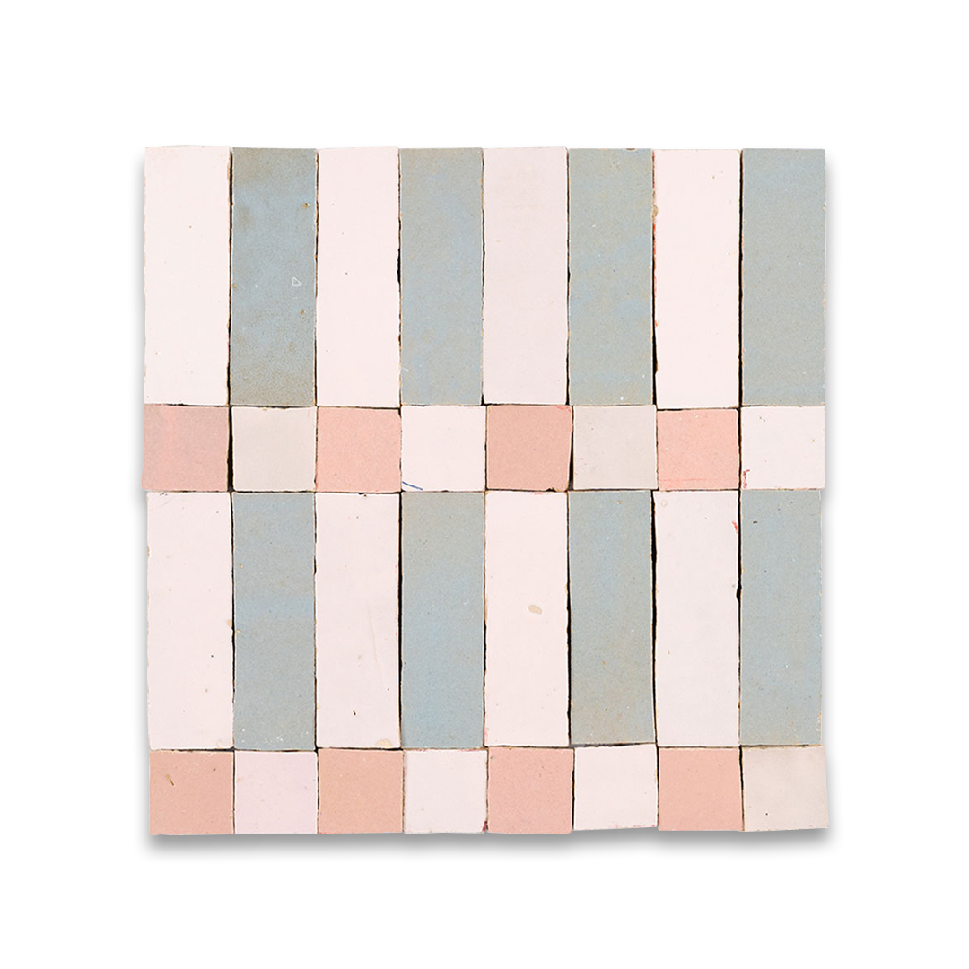 Square tile with a pattern of pastel-colored squares on a white background