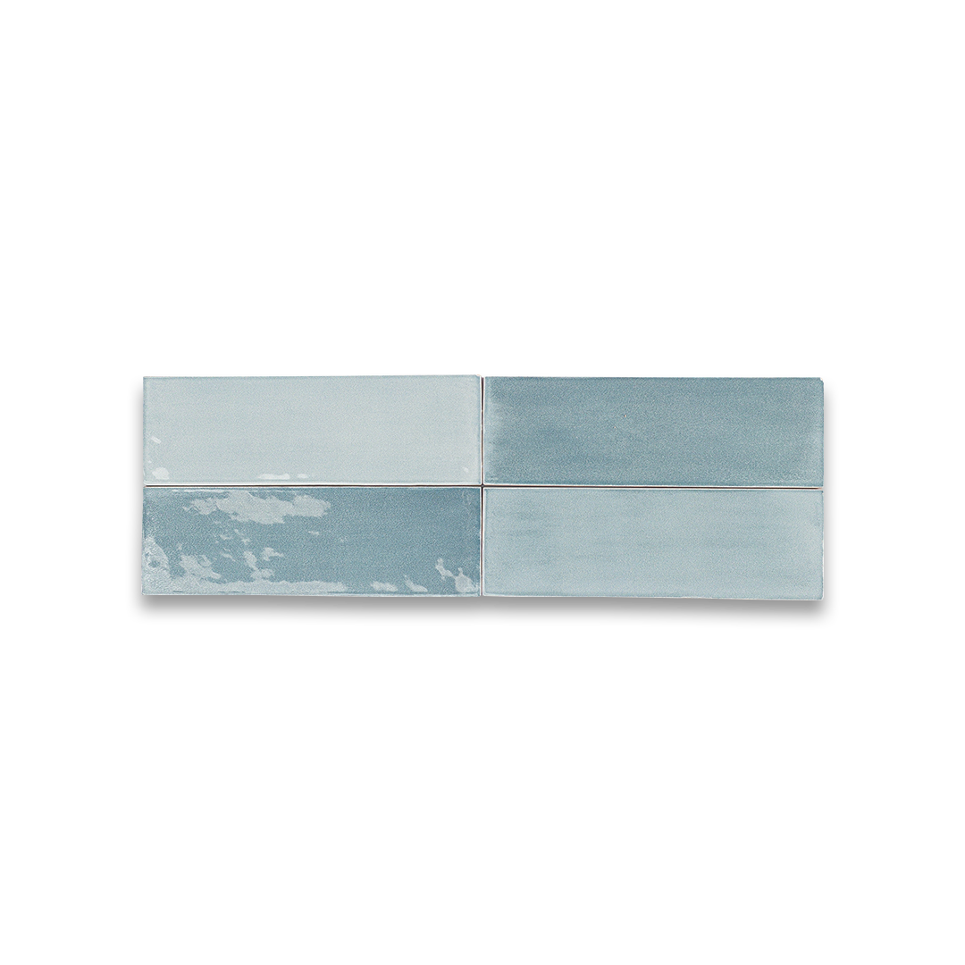 Two blue ceramic tiles on a white background