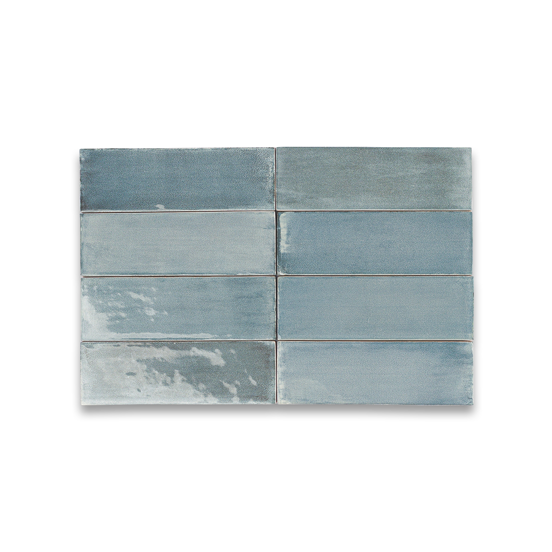 Set of blue ceramic tiles on a white background