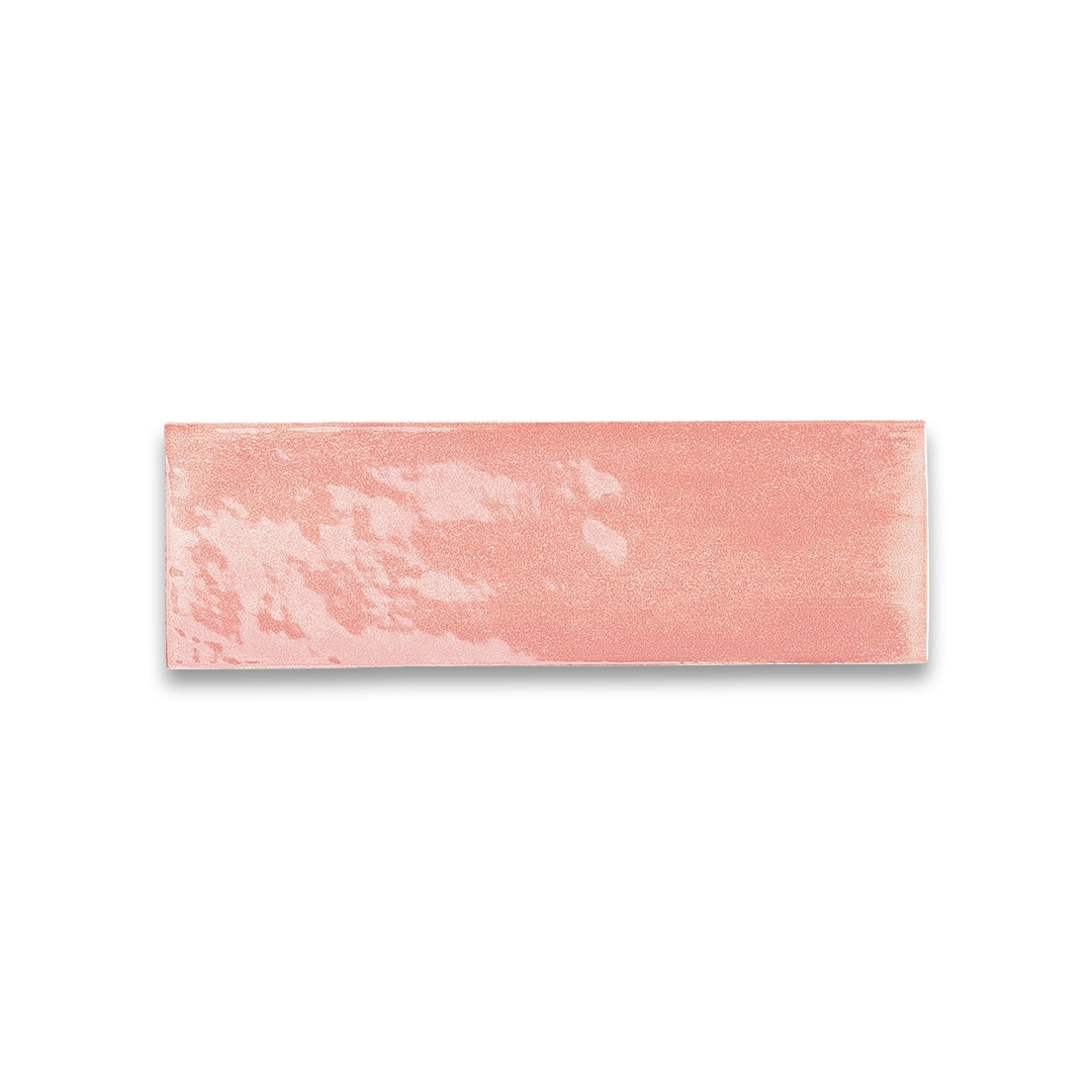 Rectangular pink tile with marble-like texture on a white background