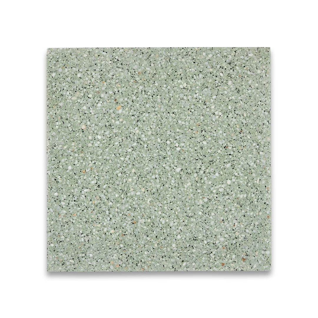 Square tile with a speckled green pattern