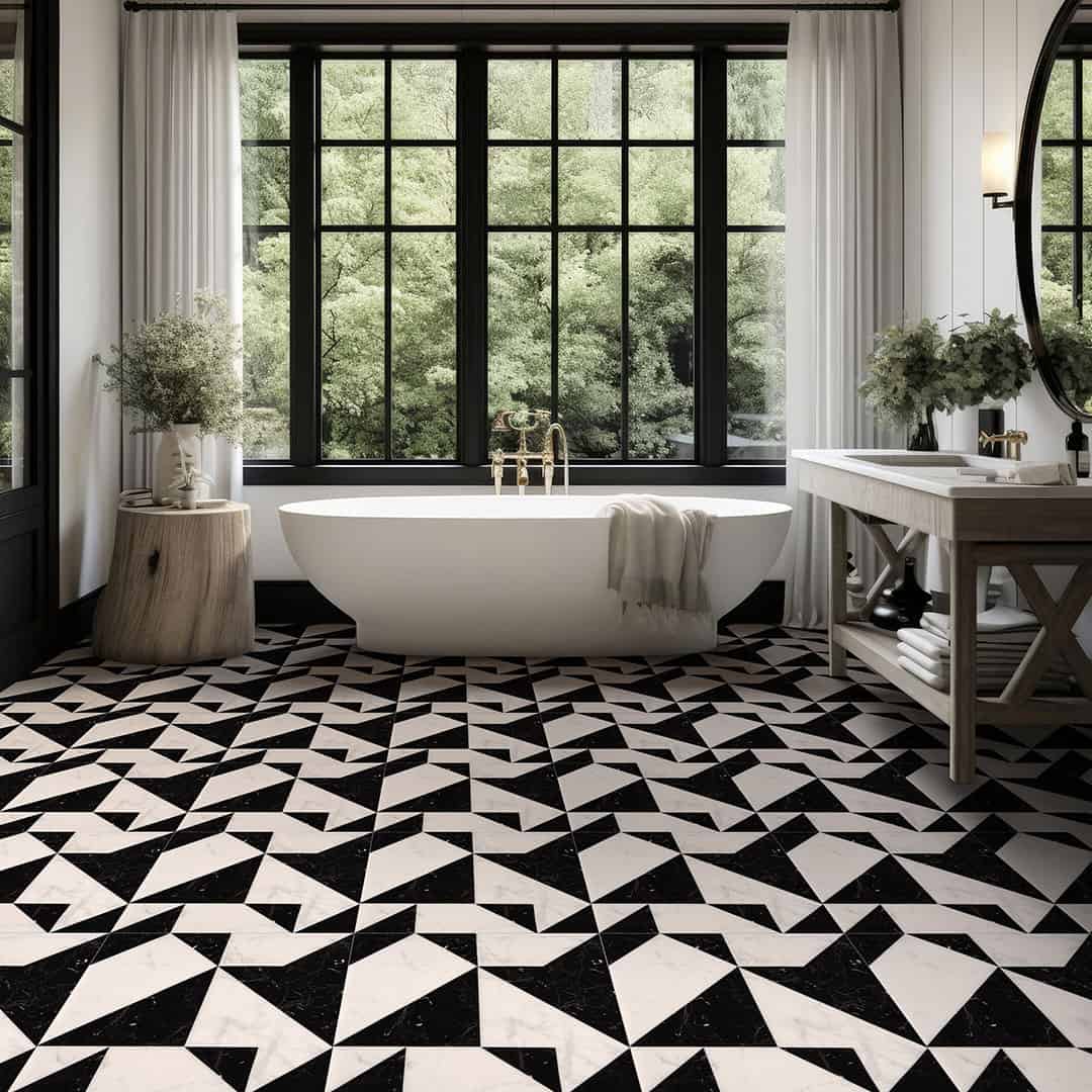 Marble tile for bathroom spaces with refined stone look