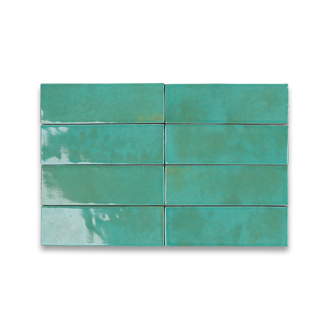 Set of six green tiles on a white background