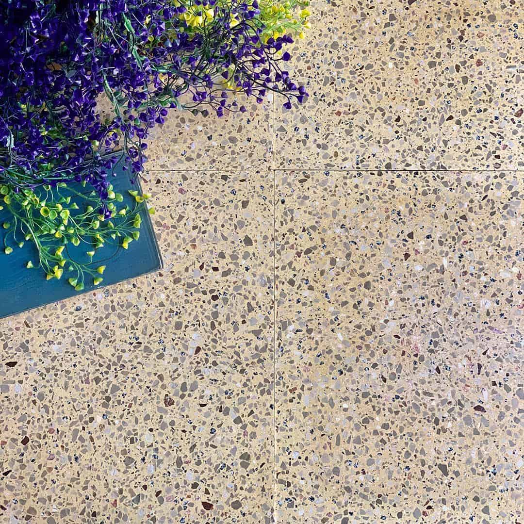 terrazzo tile with minimal speckled design