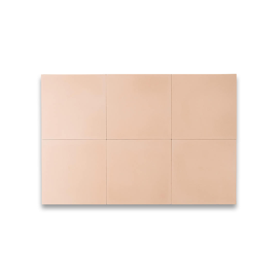 Square blush pink cement tile with a smooth matte finish and solid color surface, ideal for modern, minimalist, or Mediterranean flooring, backsplash, and wall décor applications.