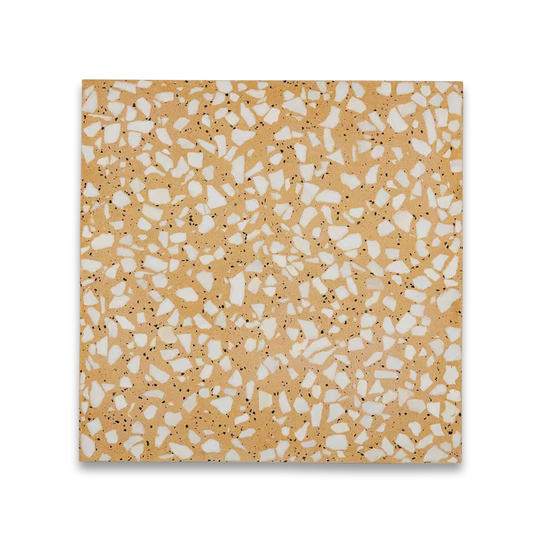 Square tile with a terrazzo pattern on a white background