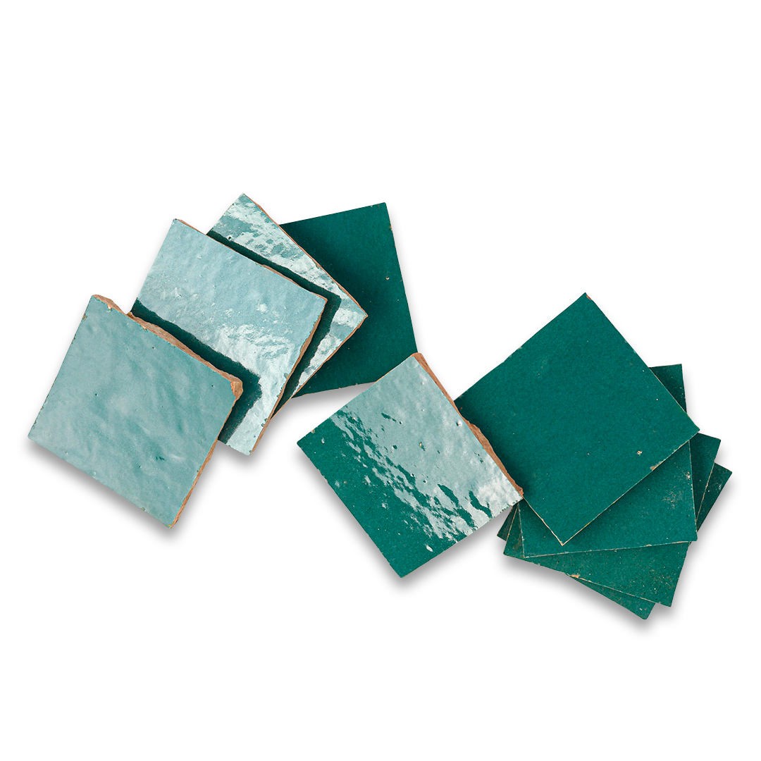 Set of teal square tiles on a white background