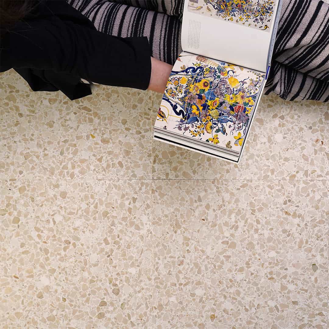 Terrazzo-style tile with a speckled pattern