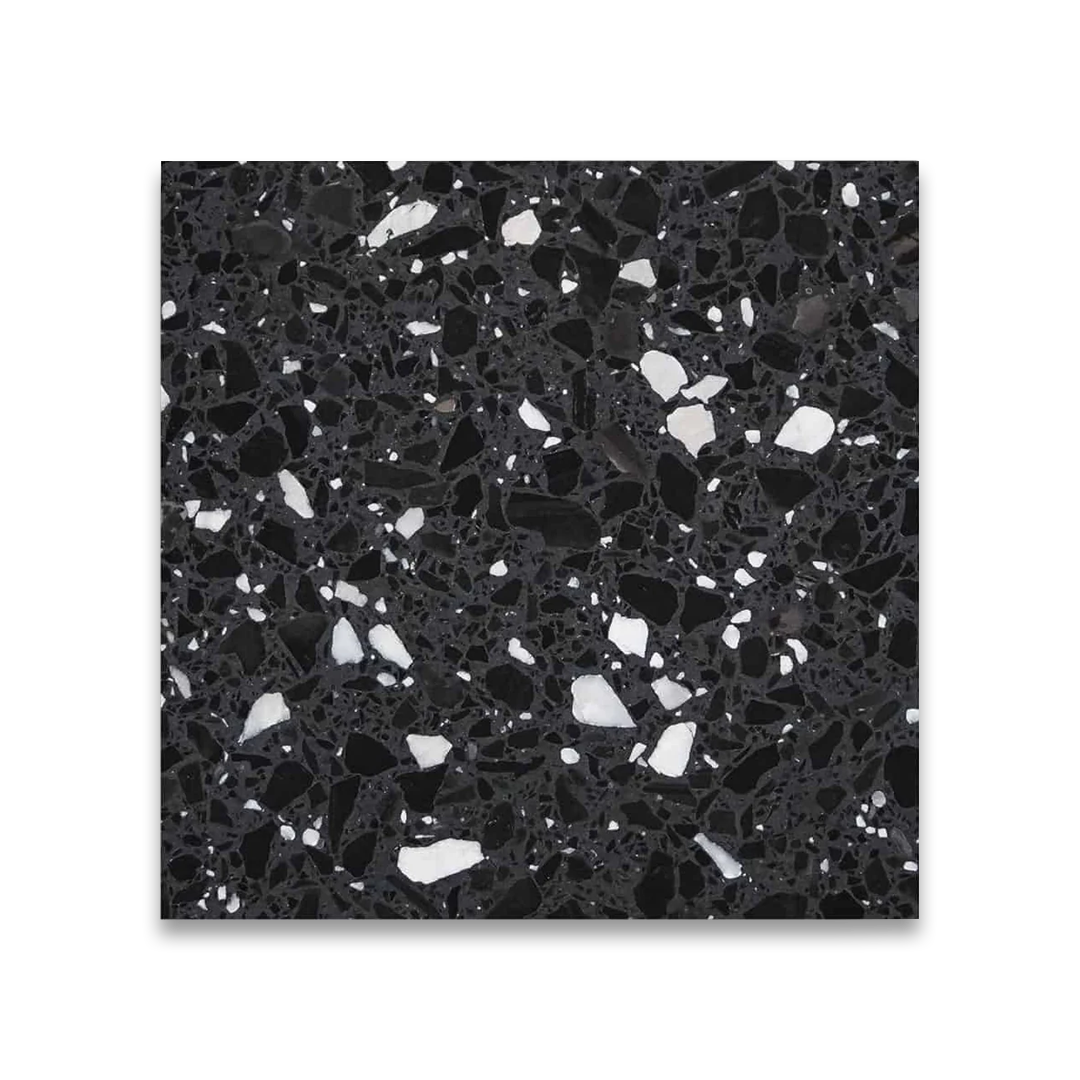 Black and white terrazzo pattern on a white background