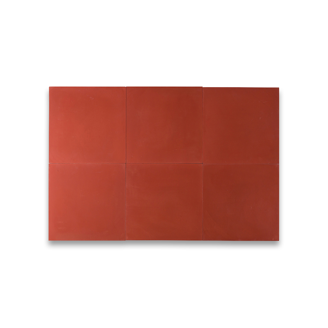 Square cement tile design in solid terracotta red color with a smooth matte finish and subtle texture variation, ideal for rustic, Mediterranean, or contemporary flooring and wall applications.