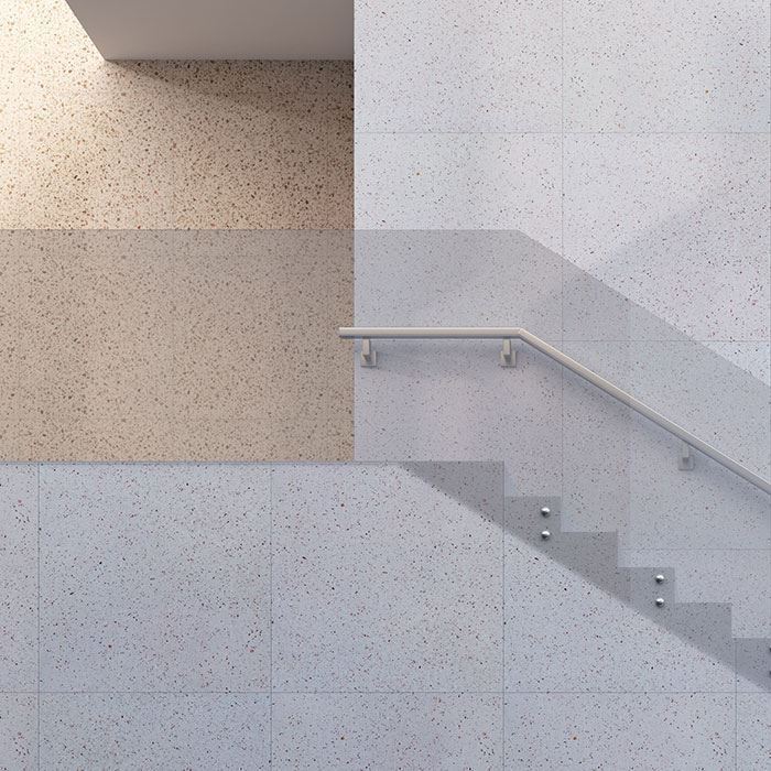 Terrazzo slab tile with premium stone blend