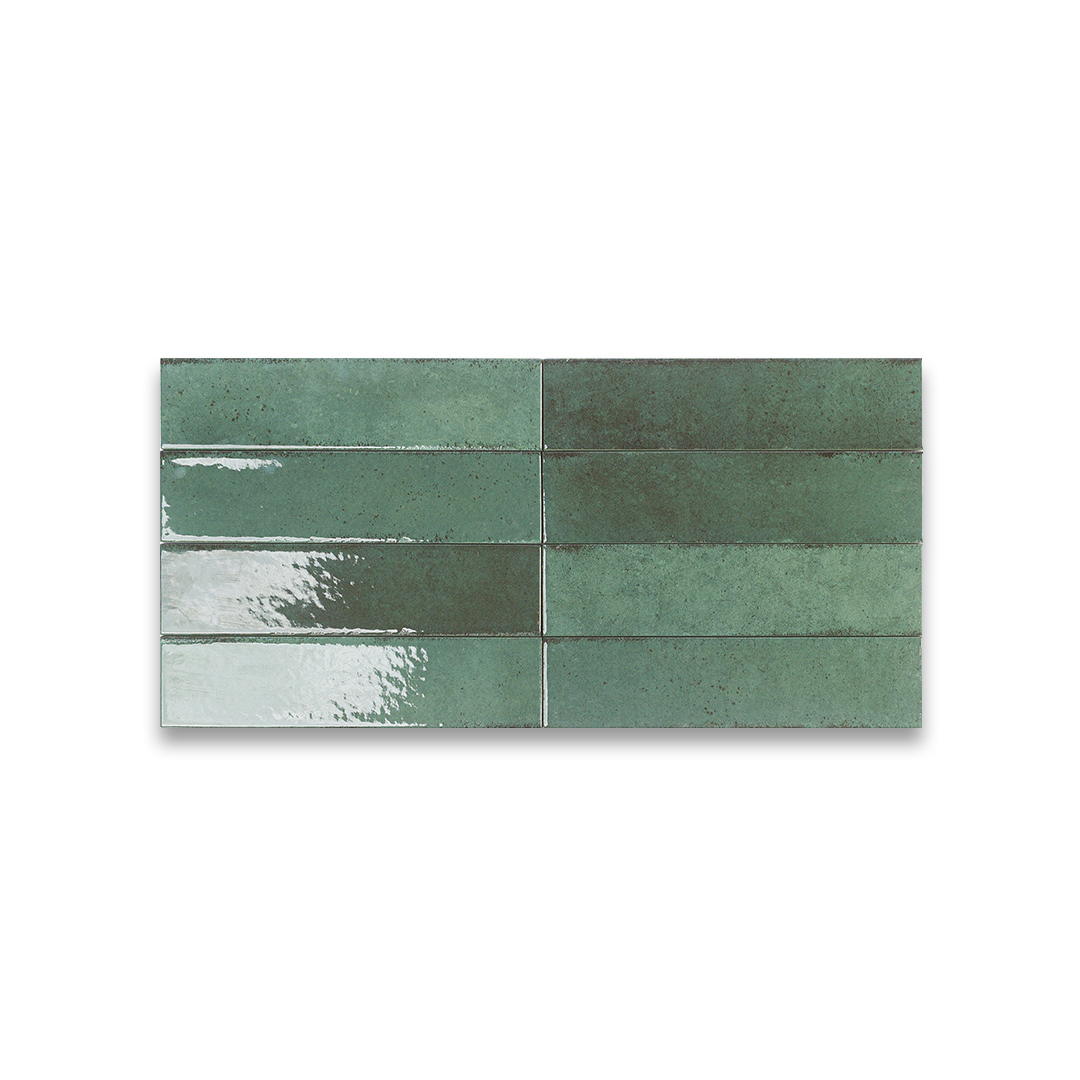 Green ceramic tiles on a white background