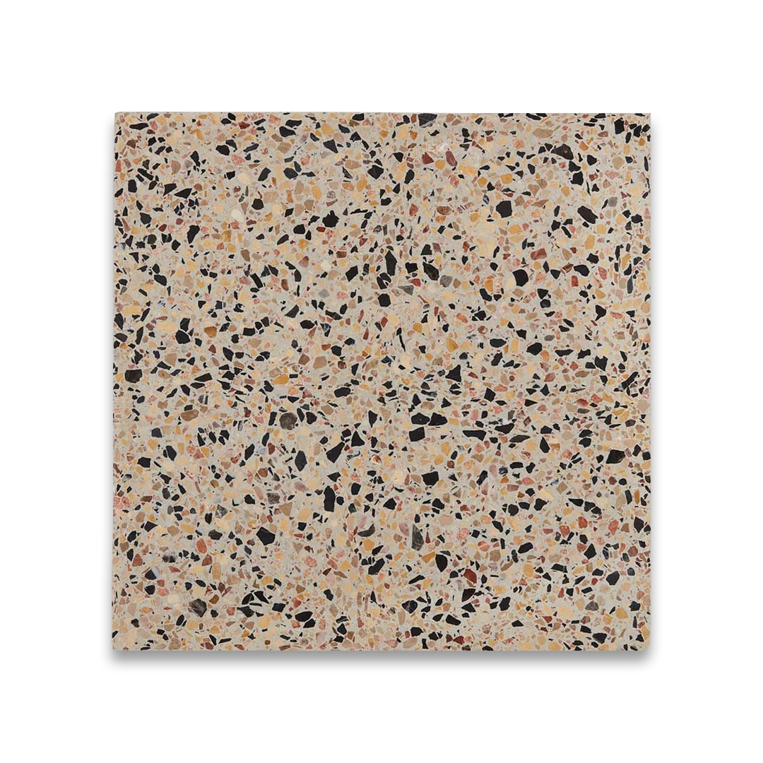 Terrazzo patterned square tile on a white background