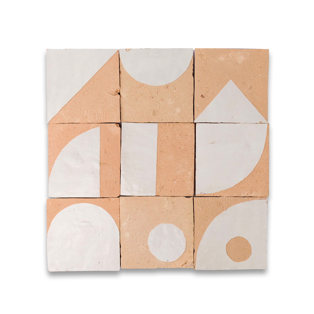 Set of geometric-patterned tiles on a white background