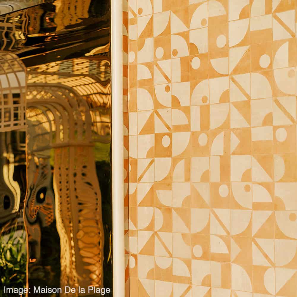 White Patterned Zellige Tiles on wall Maison De la Plage