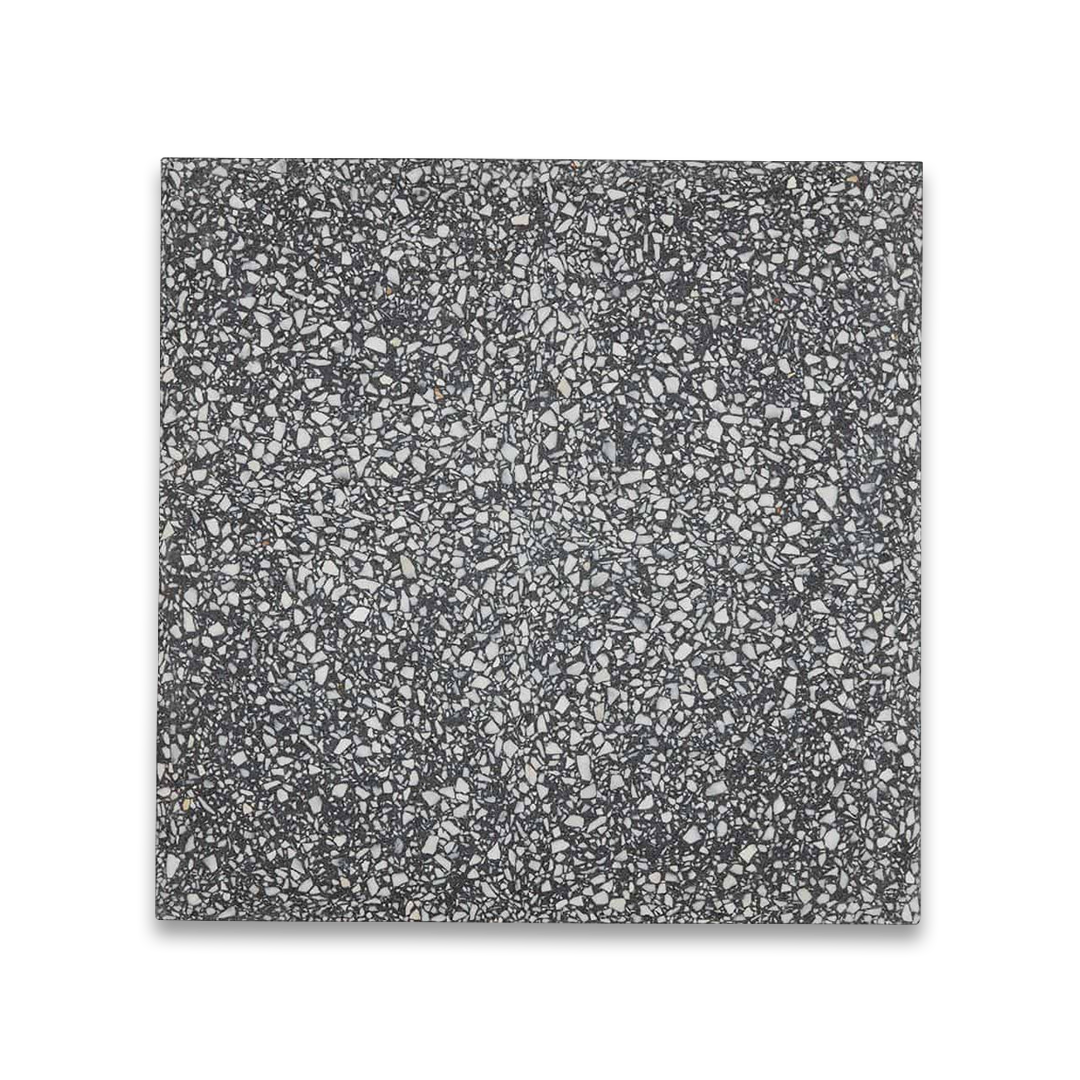 Square tile with a gray and white speckled pattern on a white background