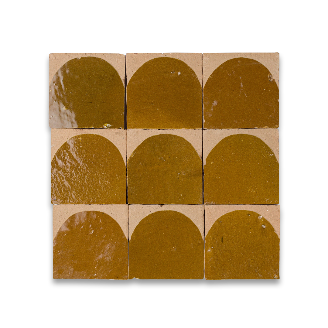 Nine square tiles with arch-shaped cutouts on a white background