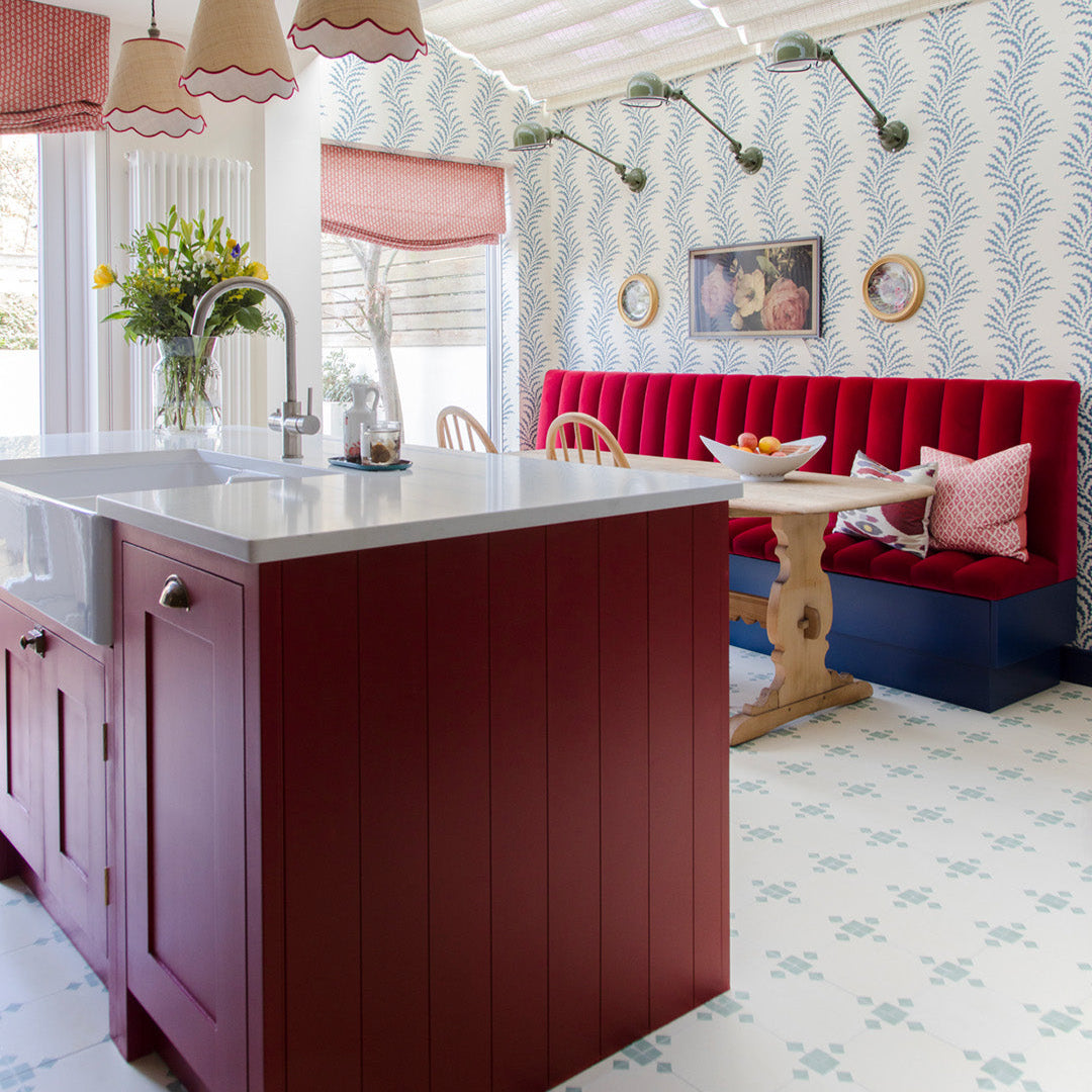 Sage Edge cement tile featuring a soft cream base with muted sage green corner accents, ideal for modern interiors, patterned flooring, and wall applications in contemporary spaces.