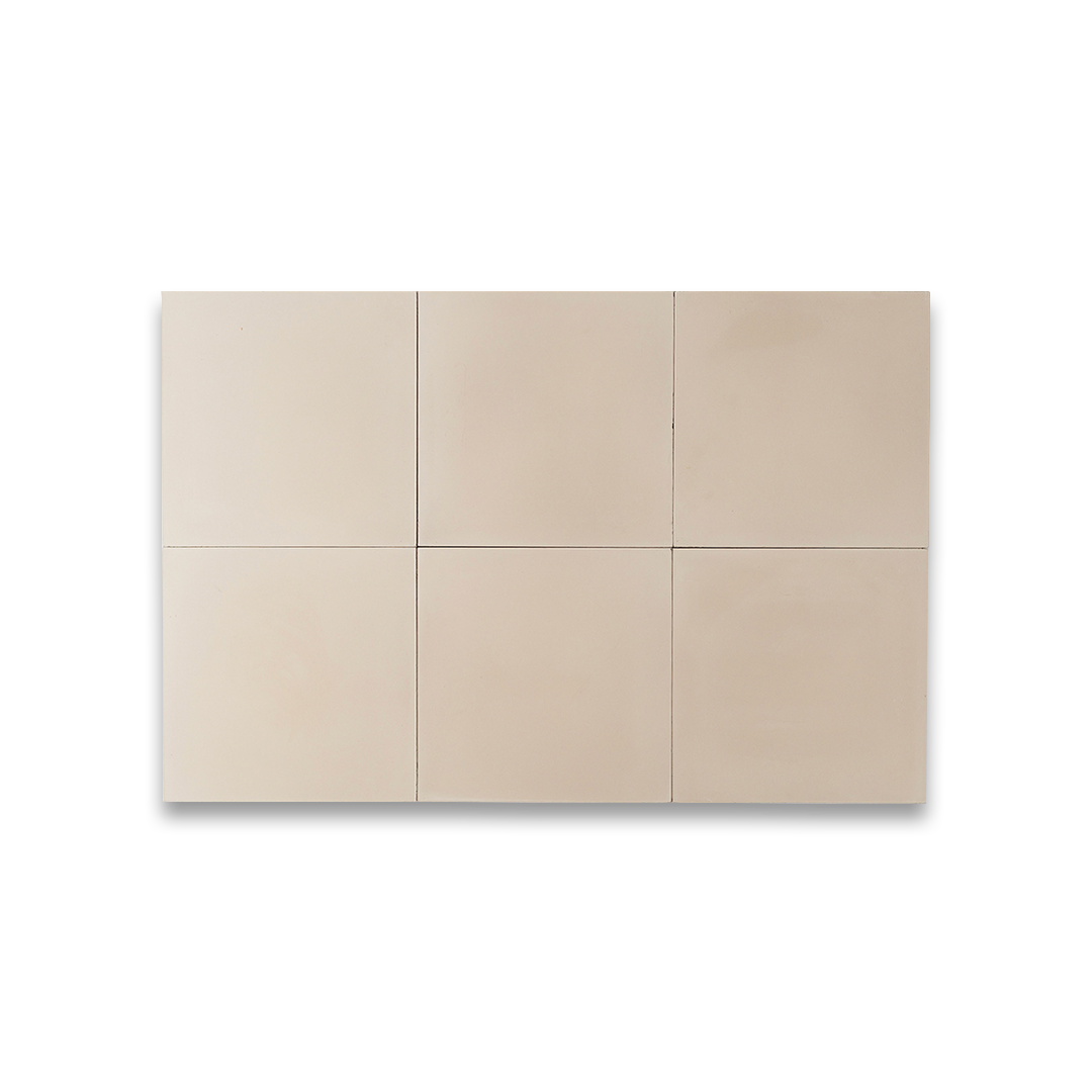 A solid beige color with a smooth matte finish, square shape, ideal for minimalist, modern, or contemporary flooring, backsplash, and wall décor applications.