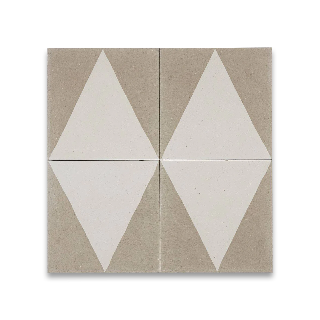 A minimalist geometric design with a white triangle centered on a taupe background, matte finish, ideal for modern, Scandinavian, or contemporary flooring and wall décor applications.